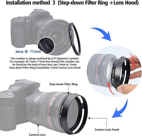 72mm Lens Hood,72mm Metal Camera Lens Hood Compatiable All Brands Ø Lenses with 72mm Filter Thread+72mm lens cap...