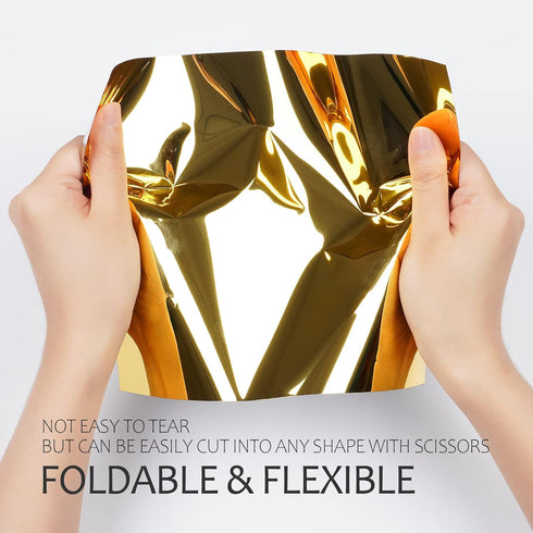 Stickyart Gold Mirror Paper Mirror Sheets Self Adhesive Non Glass Mirror for Craft, Waterproof Reflective Vinyl Permanent Adhesive Vinyl Sticker P...