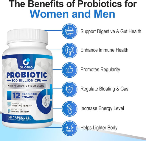 300 Billion CFU Probiotic, Probiotics for Women Men, Daily Probiotic Supplement, Probiotics for Digestive Health, Immune, Gut & Bloating, 60 Count...