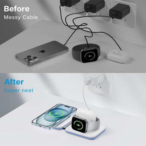 Charging Station for Apple Multiple Devices, 3 in 1 Magnetic Wireless Charger Dock for iPhone 15/14/13/12/Pro/Plus/Max, Travel Charger for Apple W...