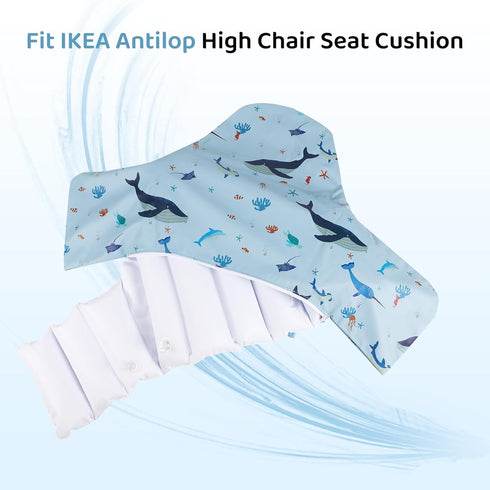 High Chair Cushion with Cover Pad for IKEA Antilop Babies Toddlers Inflatable & Reversible Built-in Inflatable Cushion Sea blue...