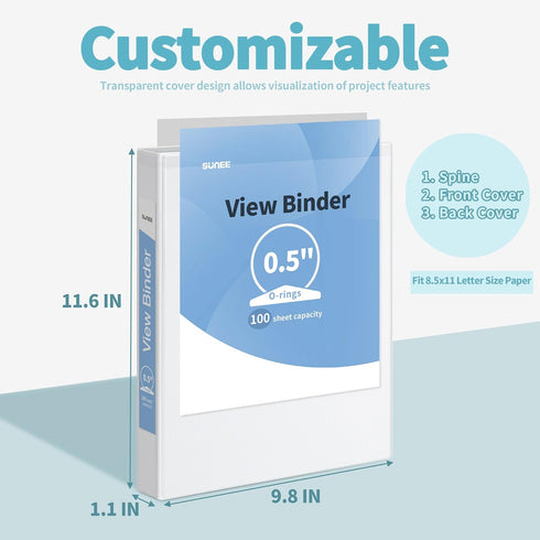 SUNEE 3 Ring Binder 1/2 Inch 4 Pack, Clear View Binder Three Ring PVC-Free (Fit 8.5x11 Inches) for School Binder or Office Binder Supplies, White ...