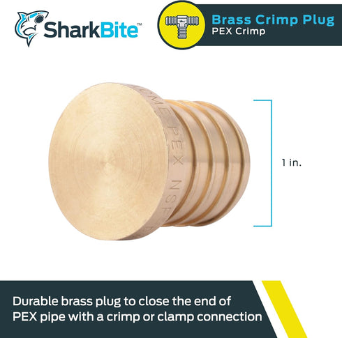 SharkBite 1 Inch Crimp Plug, Brass Plumbing Fitting, PEX Pipe, PE-RT, UC520LFA...