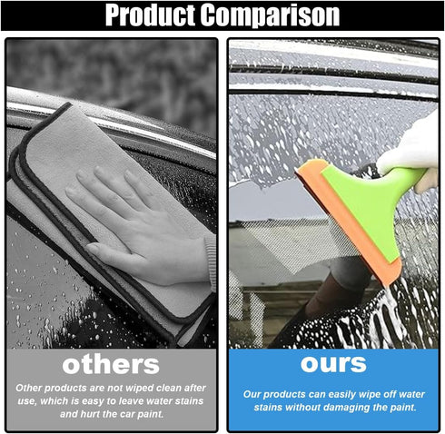 Car Flexible Silicone Squeegee, 5.9" Blade and 7.5" Long Handle Scraper, Auto Water Blade, Water Wiper for Car Window Windshield Mirror Bathroom G...