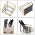 Hipiwe Glass Business Card Holder Stand with Pen/Pencil Organizer Gold Business Name Cards Display Holder for Home Office Desktop Countertop, 2 Sl...