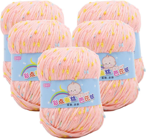 5 Rolls 50g Spotted Yarn Fleck Crochet Fiber Yarn for Winter Sweater Glove Scarf Sock Beanie Bag Hat Blanket Knitting (Pink)......
