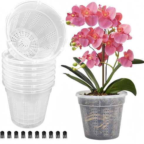 8 Pack Orchid Pot, 5.5in Orchid Pots with Holes, Orchid Pots for Repotting with Clips, Clear Plastic Plant Pot for Indoor Outdoor Plants(5.5in, 8 ...