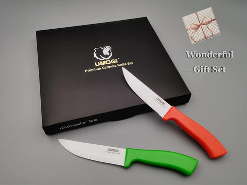 Ceramic Steak Knives Set of 4 with Covers in Gift Box - Utility Knife Large Size - Healthy Stain Resistant & Rust Proof - Dishwasher Safe - Best f...