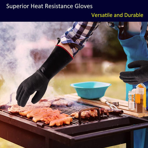932°F Heat Resistant Gloves Non-Slip BBQ Gloves Waterproof Kitchen Gloves Fireproof Grilling Gloves Oil Resistant Barbecue Gloves Neoprene Coated ...