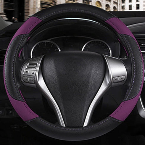 Leather Car Steering Wheel Cover, Non-Slip Car Wheel Cover Protector Breathable Microfiber Leather Universal Fit for Most Cars (Purple-2)...