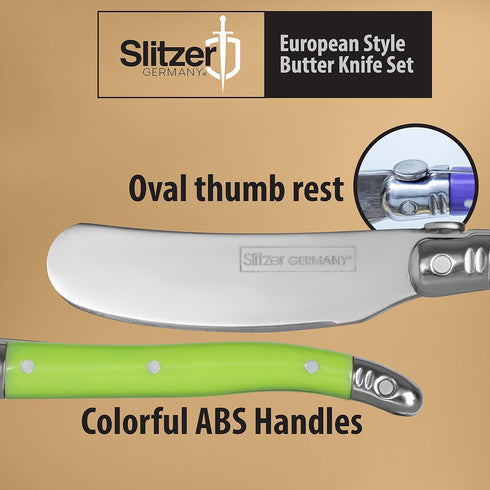 Butter Knife Set - European-Style Spreader Knife with Stainless Steel Blade - Easy Grip Colored ABS Handles - 6-Piece Set...