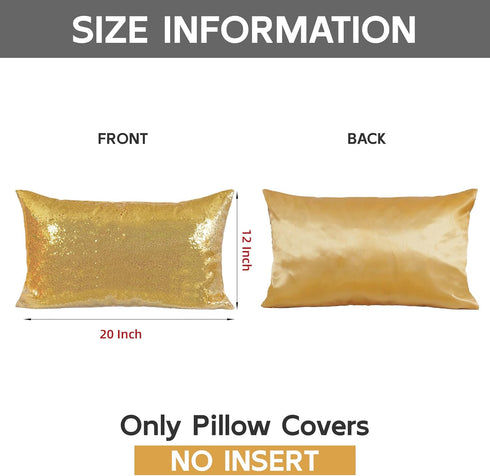 Poise3EHome 12x20inches Sequin Pillow Covers Satin Decorative Pillow Cases for Throw Pillows, Couch, Bed, Christmas (Gold, 1PCS)...