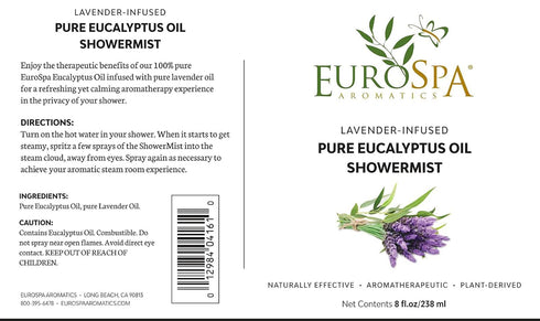 EuroSpa Aromatics Pure Eucalyptus Oil ShowerMist and Steam Room Spray, All-Natural Premium Aromatherapy Essential Oils - Lavender Infused, 2oz...