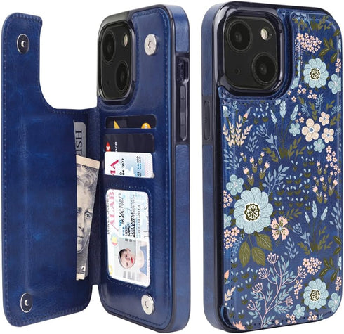 uCOLOR Compatible with iPhone 15 Plus 6.7 inch Wallet Case with Card Holder Slot Folio Flip PU Leather Kickstand Double Magnetic Clasp and RFID Bl...