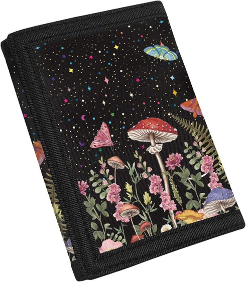 Stars Mushroom Butterfly Print Wallet for Women Girls, Lightweight Girly Kid Wallets, Trifold Wallets with Sticker for Teens Birthday Festival Gif...