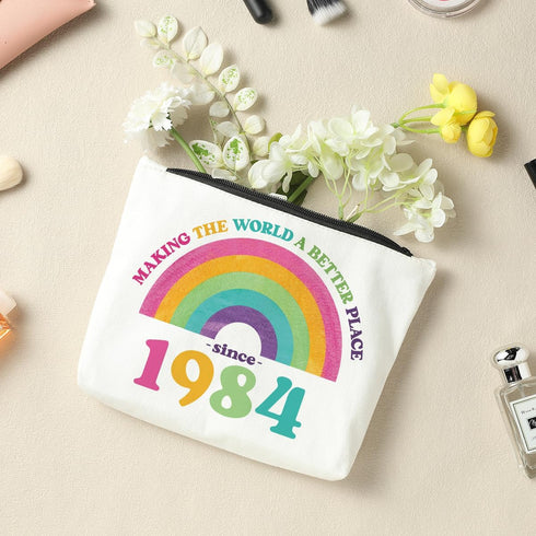 40th Birthday Gifts Funny Gifts Rainbow Makeup Bag Birthday Gifts for Women 40th Birthday Decorations Making The World A Better Place Since 1984 G...