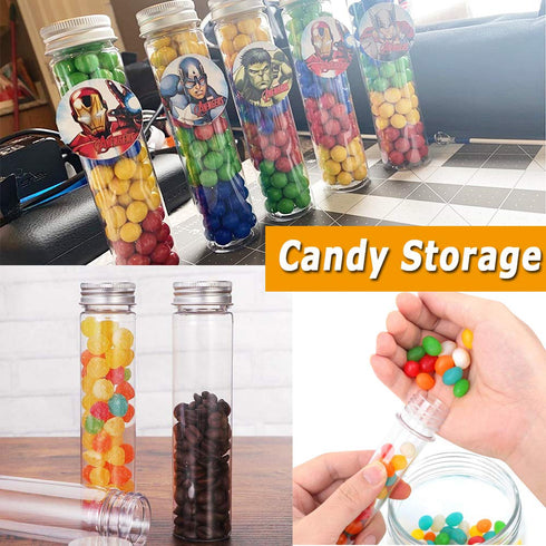 18 PCS 115ml Clear Plastic Test Tubes,150 x 33mm Flat Test Tube,Plastic Test Tube with Screw Caps and 1 Cleaning Brush for Bath Salt,Candy Storage...