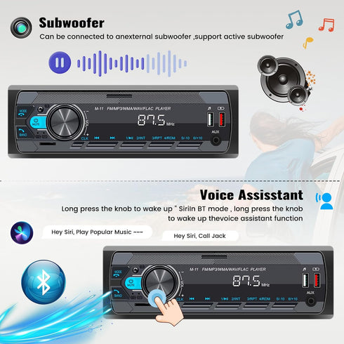 SIXWIN Single Din Car Stereo with Bluetooth 5.0 Hands Free Calling Voice Control Car Stereo FM Radio Car Mp3 Player USB AUX Port Audio Recording R...