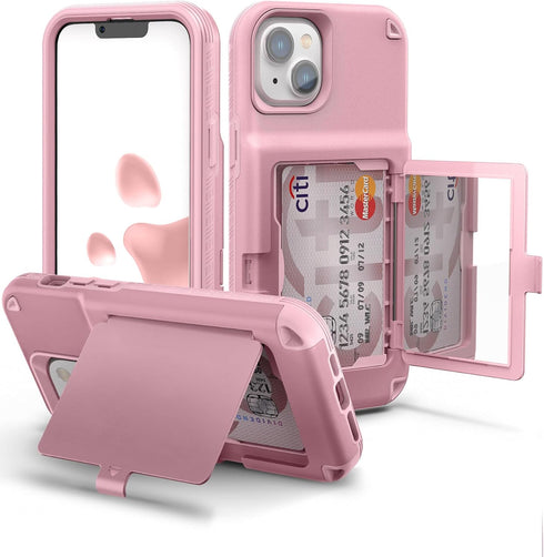 WeLoveCase iPhone 14 Plus Case for Women, Men Defender Credit Card Holder Cover with Hidden Mirror, Three Layer Shockproof Heavy Duty Protection C...