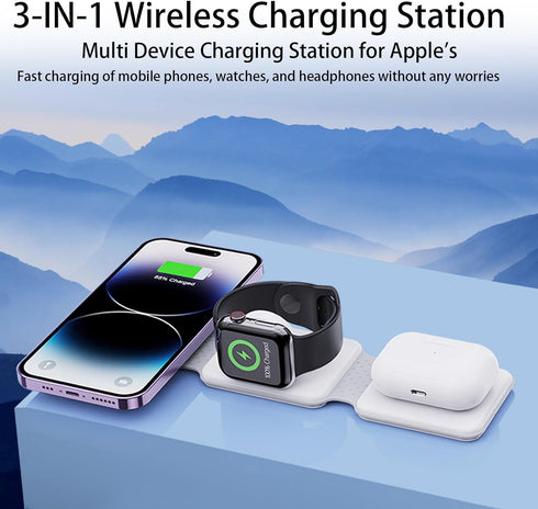 3 in-1 Charging Station for Apple Multiple Devices?Foldable Magnetic Wireless Charger Pad?Travel Charging Station for iPhone15 14 13 12 Series Wat...