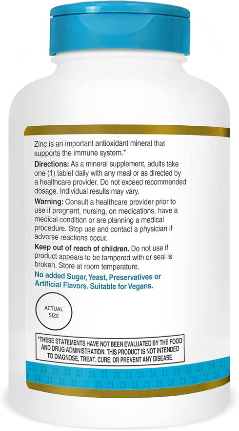 21st Century HealthCare Zinc Citrate Tablets 50mg, 360 Count, White...