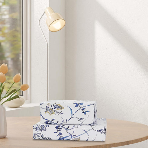 JarThenaAMCS 6 Sheet Bird Flower Wrapping Paper -Not Roll- Blue White Gift Wrap Paper Folded Flat DIY Art Craft Paper for Birthday Party Baby Show...
