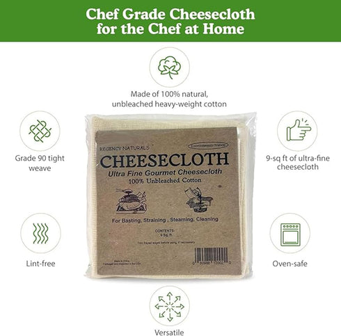 Regency Wraps 100% Cotton Ultra Fine Natural Cheese Cloth, 36 sq.ft 36" X36" 4 pcs, Chef Grade for Basting Turkey, Canning, Straining, Cheesemakin...