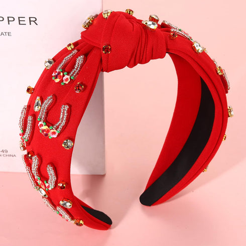 Kentucky Derby Headband for Women Beaded Horseshoe Headband Rhinestone Crystal Hairband Red Top Knot Beaded Headband Derby Horse Hair Accessories ...