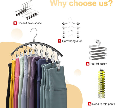 Legging Organizer for Closet, Metal Yoga Pants Hangers 1 Pack w/10 Clips Holds 10 Leggings, Hangers Space Saving Hanging Closet Organizer w/Rubber...