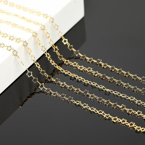 KYUNHOO 5 Meters Necklace Chains for Jewelry Making Hollow Star Link Chain on Spool 18K Gold Plated Jewelry Chain Roll with Lobster Clasps Jump Ri...