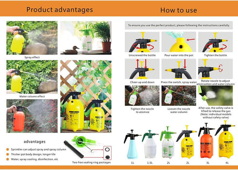 Garden Pump Sprayer Portable,Hand-held Lawn Pressure Pump Sprayer Bottle with Adjustable Nozzle for Spraying Weeds/Watering/Home Cleaning/Car Wash...