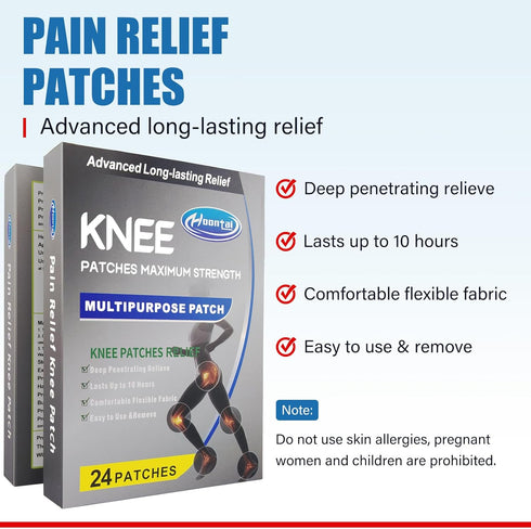 Pain Relief Patches for Men & Women - Knee Pain Relief Patch - 24 Count (1 Pack) - Maximum Strength - 4" x 5.3"...