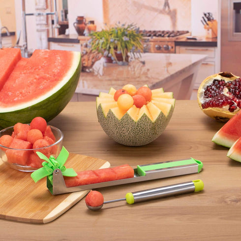 Watermelon Windmill Cutter Slicer, YIDADA Stainless Steel Shape Fruit Tools Quickly Cut Tool Kitchen Gadgets with Melon Scoop...