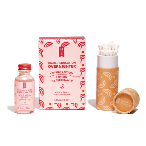 Higher Education Skincare OVERNIGHTER Drying Lotion with Calamine and Salicylic Acid + 30 Swab Applicators, 1 fl. oz., Overnight Spot Treatment fo...
