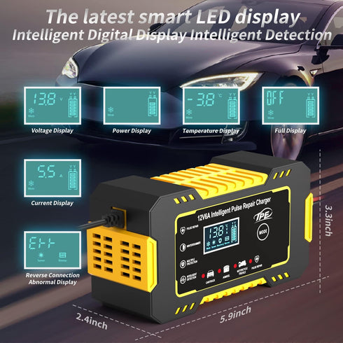 TPE Car Battery Charger 6 Amp 12V Battery Charger Automotive, Trickle Charger for Car Battery Smart Battery Charger for Lead Acid Batteries Car Tr...