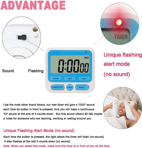 24-Hours Digital Kitchen Timer, Upgraded 12-Hour Display Clock, Big Digits, Loud Alarm, Magnetic Backing Stand, Count-Up & Count Down, Kids Timers...