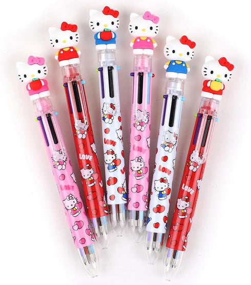 0.7mm 6-Color Multicolor Ballpoint Pen w/Cat Face Figure 1PC (Red)...