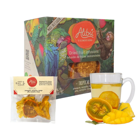 Alibú Dried Fruit Tea Infusions - Tropical - Naranjilla, Mango, Pineapple – Certified Vegan, 100% Natural, Hot or Iced, Caffeine Free, Eat and Dri...