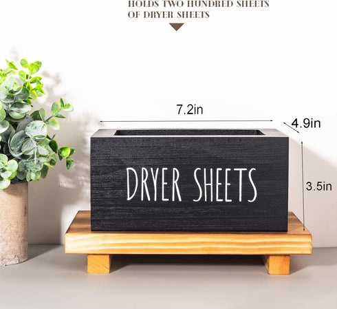zoocatia Laundry Room Decor Dryer Sheet Container Wood Detergent Dispenser Organization and Storage Box Holder for Laundry Pods, Dryer Balls, Blac...