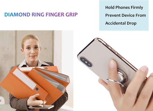 Glitter Bling Bling Phone Ring Holder,Sparkle Phone Ring Artificial Diamond Stand,Rhinestone Cell Phone Finger Ring for Phones, Pad (Silver)...