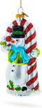 Snowman with The Mint Candy Cane Glass Christmas Ornament...