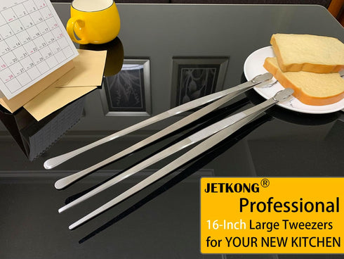 JETKONG 2 Pcs 16-Inch Kitchen Tweezers Extra Long Tweezer Tongs, Heavy Duty Stainless Steel Cooking Tweezers (Silver)...