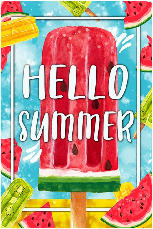 Morigins Hello Summer Popsicles and Ice Cream Double Sided Watermelon Pineapple Kiwi Fruit Garden Flag 12.5x18 inch...