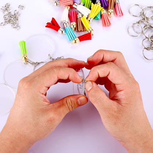 120 pcs Acrylic Keychain Blank Kit: Silver Tassels, Rings & Jump Rings for Craft, DIY Jewelry Making...