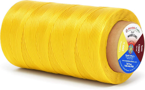 Mandala Crafts Yellow Flat Waxed Thread for Leather Sewing - 273 Yds 150D 0.8mm Polyester Leather Thread String Waxed Cord for Leatherwork, Beadin...