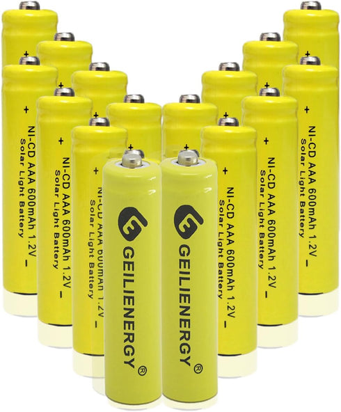 GEILIENERGY Solar Light Batteries AAA NiCd AAA 1.2V 600mAh Triple A Rechargeable Batteries for Solar Lamp Garden Lights (Pack of 16)...