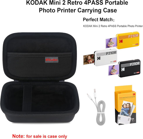 Carrying Case for KODAK Mini 2 Retro 4PASS Portable Photo Printer, Digital Instant Print Camera Travel Bag Storage Holder, Mesh Pocket Fits Printi...