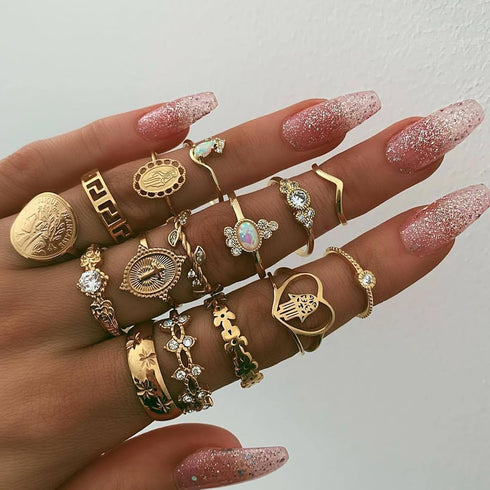 Gold Knuckle Stacking Rings for Women Stackable Joint Finger Statement Rings Set Boho Vintage Midi Rings Y2k Moon Star Snake Butterfly Pearl Top F...