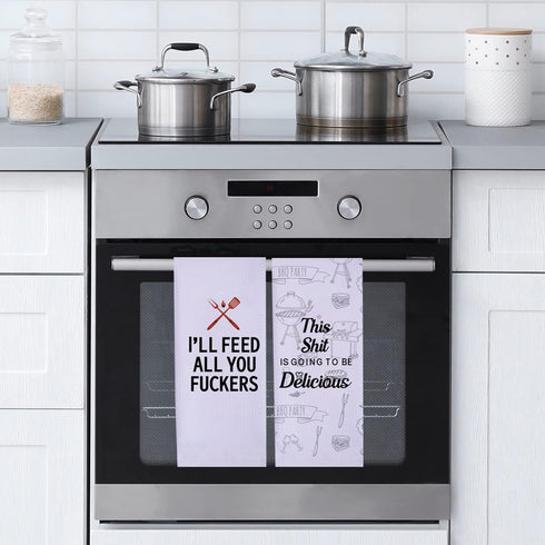 Funny Kitchen Towels for Men, Women, BBQ Grilling Cooking Dish Towels, Funny Birthday Gifts for Husband, Dad, Boyfriend, Friend, Hilarious Gag Gif...