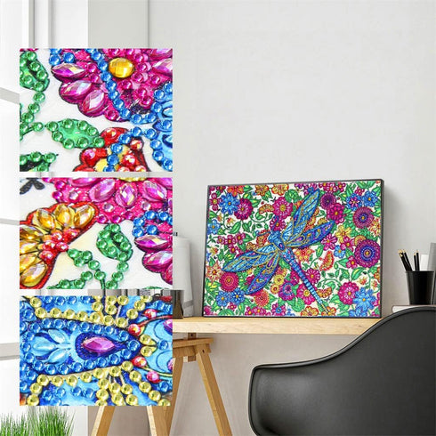 DIZAKIM Special crystal diamond painting set, dragonfly bush art, easy DIY diamond art craft, home decoration 12x16 inches...